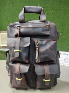Nouveau sac à dos de voyage vintage en cuir pleine fleur avec plusieurs poches et fermeture à glissière, unisexe, souple, capacité de 36 à 55 litres - Product Image 2
