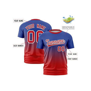 เสื้อเบสบอลแบบซับลิเมชั่นสั่งทำพิเศษสำหรับผู้ชาย แขนสั้น คอปกเบสบอล ระบายเหงื่อได้ดี สีไล่ระดับ แดง-น้ำเงิน 100% สำหรับเล่นกีฬา - Product Image 3