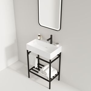 24 \ "bianco lucido bagno Set Freestanding Console lavello rettangolare in ceramica rubinetto aperto gambe in metallo - Product Image 2
