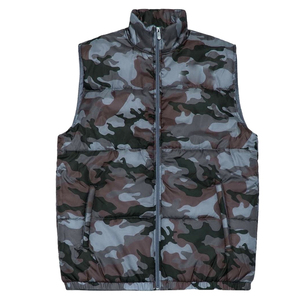 Chaleco Acolchado de Camuflaje para Hombre, Cuello Alto, Cierre de Cremallera, Ropa Exterior Informal, Relleno de Poliéster, Bolsillos, Largo Regular, para Otoño - Product Image 1