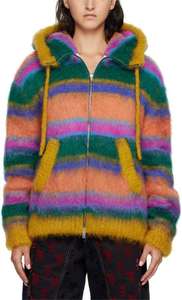 Autumn Winter <b>Long</b>-Sleeved Hooded Top <b>Cardigan</b> New Color Striped Zipper Button Decoration Loose Personality Fashion Made Mohair - Product Image 4