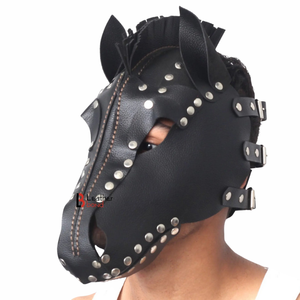 Masque facial en cuir de vache véritable en forme de tête de cheval avec coutures renforcées pour jeux de rôle - Product Image 3
