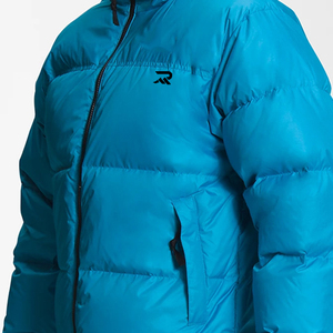 Chaqueta Acolchada Azul para Hombre, Cuello Alto, Cierre de Cremallera, Resistente al Viento, Rellena de Plumón, Abrigo Casual de Invierno, Largo Regular - Product Image 3