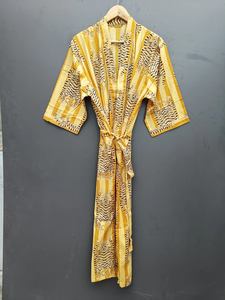 ชุดกิโมโนลายการ์ตูนพิมพ์ลายบล็อก ผ้าฝ้าย 100% ระบายอากาศได้ดี ชุดนอนฤดูร้อน ทำมือ ODM คอวี เอวยางยืด ยาวเต็มตัว/ยาวถึงเข่า - Product Image 3