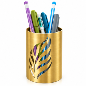 Nuevo Portalápices Metálico con Diseño de Hoja Hueca en Oro Rosa, Organizador de Escritorio Vertical de R B Overseas - Product Image 4