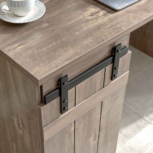 Scrivania per Home Office 92205 Hazelnut con un mobiletto, tre ripiani, anta scorrevole effetto fienile su cerniere metalliche Euro, pannello decorativo, scrivania per computer - Product Image 3