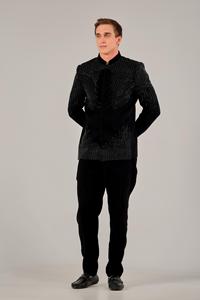 Luxury Midnight Black Jodhpuri Suit for Men Hand Embroidered Glass <b>Bead</b> Sunbeam Design Ethnic Bandhgala Jacket Wedding Outfit - Product Image 1