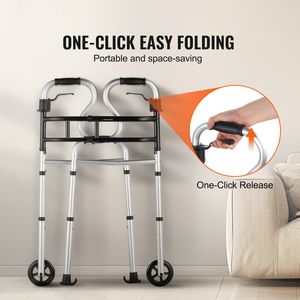 3-in-1 Lightweight Aluminum Folding <b>Walker</b> on Wheels Adjustable Height & Width Front Wheel <b>Rollator</b> with Stand Assist - Product Image 5