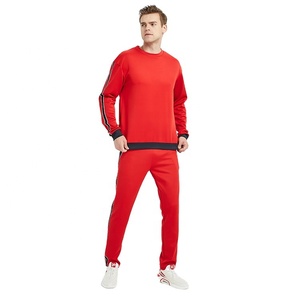 New Arrival Men's Crew Neck Side Stripe Tracksuit With Ribbed Hem Men's Pullover Pain Sweatsuit - Product Image 1