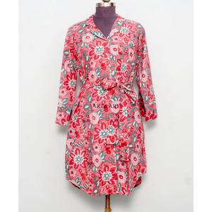 Ensemble robe moulante bohème en coton pour femme, longueur genou, avec chemise imprimée florale, taille naturelle, boutons tissés, nettoyage à sec - Product Image 4