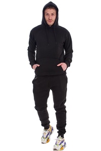<b>Men's</b> Black Hooded Printed Fleece Tracksuit Set Casual Full Sleeve Solid Color Sweatshirt <b>Pants</b> Side Pockets Regular Fit Winter - Product Image 3