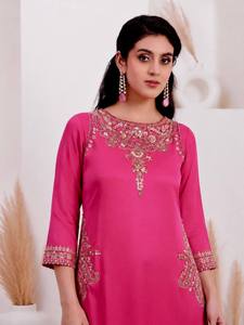 Pink Embroidered Salwar Kameez Set Heavy <b>Sequin</b> Work Crepe <b>Top</b> Palazzo and Dupatta Ready to Wear for Wedding <b>Party</b> - Product Image 2