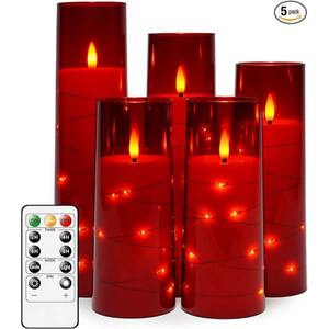 Candele LED Senza Fiamma per Atmosfera Romantica, Set da 5 Pezzi con Timer, Candele LED Tremolanti in Acrilico per un'Atmosfera Accogliente - Product Image 1