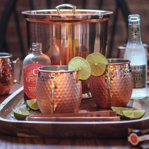 Copper mule <b>mug</b> set for luxury cinema night beverages hammered finish metal cups durable reusable premium serving <b>mugs</b> - Product Image 4