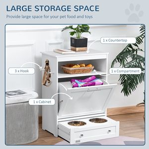Mobiletto Bianco per Alimenti per Animali Domestici con Ciotole Rialzate e Contenitore per Acqua - Elegante Arredo Soggiorno - Product Image 4