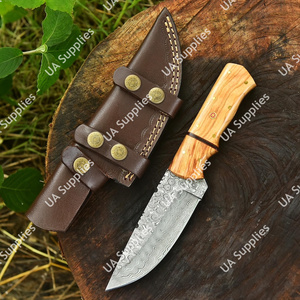 Soporte OEM ODM, Cuchillo de Hoja Fija de Acero de Damasco Personalizado con Bajo MOQ, para Caza y Camping, Punta Caída, Mango de Madera de Olivo, OBM - Product Image 2