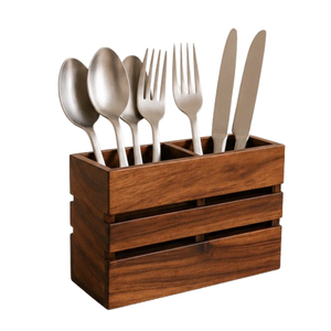 Porte-couverts en bois moderne à 3 compartiments pour table à manger, organiseur de couverts et ustensiles de cuisine, style rustique farmhouse - Product Image 3