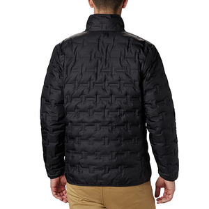 Men's Black Quilted Puffer <b>Jacket</b> With Geometric Pattern Stand <b>Collar</b> Zipper Closure Windproof Winter Casual Wear - Product Image 3