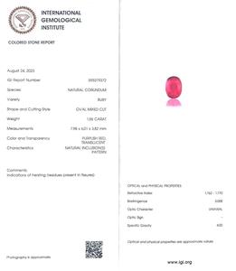 Rubis naturel certifié IGI, taille ovale, 1,56 carats, 7,98*6,01*3,82 mm, couleur rouge premium, lustre excellent, pierre précieuse de collection pour bijoux - Product Image 5