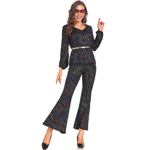 Costume de scène rétro disco noir brillant pour Halloween, festival de musique, costumes de performance européens et américains des années 70 - Product Image 4