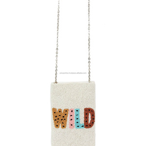 Sac bandoulière pour téléphone fait main en perles, multicolore, avec logo lettre N, petite pochette de soirée pour femme en coton - Product Image 4