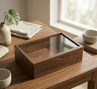 Boîte à bijoux artisanale en bois de noyer massif avec couvercle en verre, vitrine de présentation, organisateur de montres, rangement de bureau, décoration d'intérieur, objet d'art