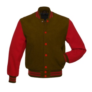 เสื้อแจ็คเก็ตเบสบอลวิทยาลัยคุณภาพสูงสำหรับกีฬาฤดูหนาว ดีไซน์แบบซาตินบอมเบอร์ แขนหนังวัวแท้ คอตั้ง - Product Image 5