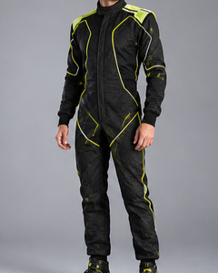 Men's Full Sleeve Motorcycle Racing Suit Black Neon Green Accents Polyester <b>Waterproof</b> Quick Dry Customized Team Name <b>All</b> Wear - Product Image 1