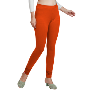 Leggings en coton orange pour femmes, taille haute, extensibles, coupe ajustée, confortables, pour un usage quotidien décontracté - Product Image 3