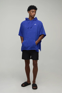 Sudadera Oversize para Hombre Azul Rey de Manga Corta, Tejido French Terry, Corte Holgado, Hombro Caído, Bolsillo Canguro, Logotipo Personalizado, Estilo Urbano, OEM - Product Image 4