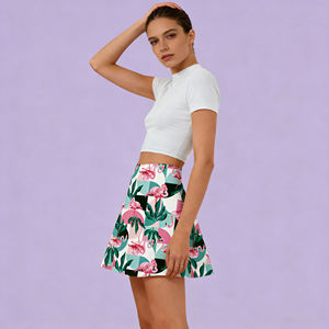 Ventes flash sur Temu |   Jupe skater d'été pour femme, imprimé flamant rose, taille haute, légère, mini-jupe évasée, pour les vacances, la plage, le streetwear - Product Image 4