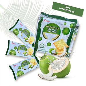 220g Coconut Crackers Crunchy <b>Sweet</b> Snack Square Biscuits Sachet <b>Packaging</b> ODM - Product Image 1