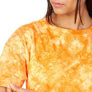 T-shirt court à col rond tie-dye pour femme, manches courtes, décontracté, en coton, broderie machine, personnalisé, OEM, vente en gros - Product Image 3