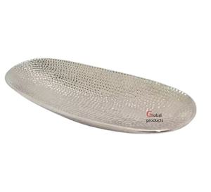 จานเสิร์ฟอาหารทรงวงรีทำจากโลหะสีเงินสำหรับตกแต่งโต๊ะดีไซน์ใหม่ล่าสุด - Product Image 1