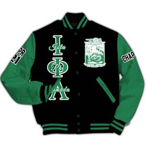 Veste universitaire personnalisée pour femmes Iota Phi Lambda, noire et vert émeraude, avec lettres, écusson, numéro et année, style bomber pour sororité - Product Image 5