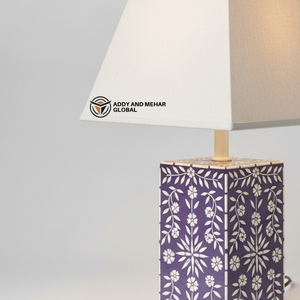 Luxury Purple Bone Inlay <b>Table</b> Lamp with Beige Shade | Handcrafted Floral <b>Bedside</b> Lighting - Product Image 3