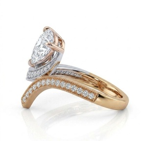 10K/14K Solid Gold Two Tone Bypass Engagement Wedding Ring Pear Lab Grown Diamond Milgrain Pave Band Anniversary <b>Gift</b> for Her - Product Image 6