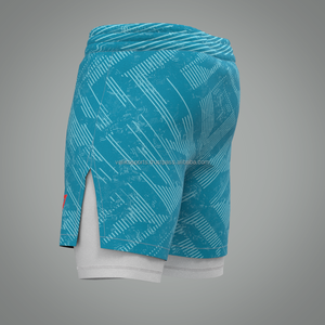 กางเกงขาสั้นเล่นฟิตเนสเล่นกีฬาแบบ2-in-1สำหรับผู้ชายกางเกงขาสั้นผ้าไนลอนอัดเหงื่อสำหรับ100% มีซิปสีพื้นแบบลำลอง - Product Image 5