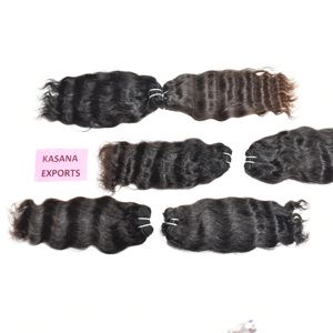 Paquet non traité vierge indien 100% couleur naturelle femmes noires machine double trame ondulation profonde tissage extensions de cheveux humains - Product Image 3