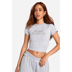 Camiseta Oversize Estampada para Mujer, Hombros Caídos, Manga Corta, Cuello Redondo, Estilo Casual Urbano de Algodón - Product Image 2