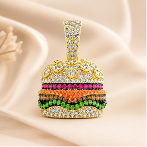 Trendy Mini Burger Food Shape Charms Pendants <b>Necklace</b> 10K <b>Solid</b> Gold Customizable Moissanite Diamond Unisex Kids Gift Jewelry - Product Image 4