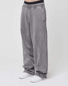 Pantalones de lona con lavado ácido, OEM al por mayor, de cintura alta, holgados, ligeros para hombre, con forro polar ecológico - Product Image 3