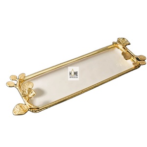 ถาดช็อกโกแลตหรูหราตกแต่งอ่าวโลหะช็อกโกแลตถาดขายส่งโลหะที่ให้บริการถาดทองและสีขาว - Product Image 1