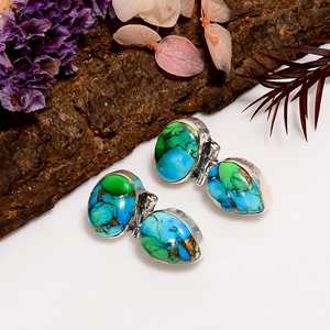 Peacock Green <b>Turquoise</b> Sterling Silver <b>Stud</b> <b>Earrings</b> Handmade Gemstone Minimalist Jewelry Gift - Product Image 3