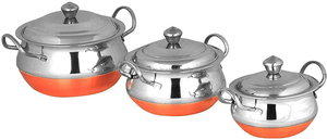 Stainless Steel Indian Serving Hand Copper Biottom Indian Dishes Serve Ware Kadai With Copper Bottom Wok <b>Cookware</b> Set of 3 Pcs - Product Image 6