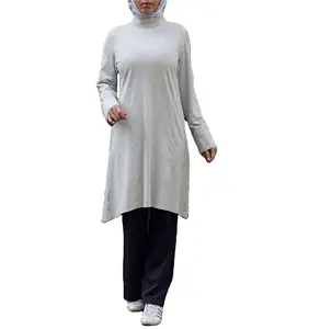 Ropa Étnica islámica para mujer musulmana, camisas largas con dobladillo asimétrico y mangas largas, Hijab con cremallera, Túnica de entrenamiento para correr