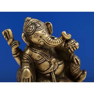 Petite sculpture en laiton de 3 pouces fabriquée à la main Lord Ganesha assis sur un piédestal de lotus - Product Image 4