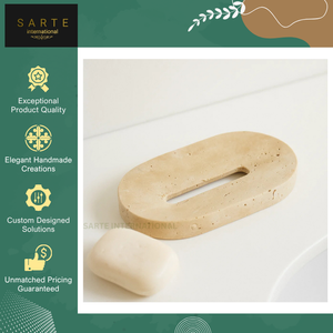 Accessoire de salle de bain d'hôtel au design moderne et écologique, porte-savon de luxe en pierre de travertin naturelle fait à la main avec fente de drainage - Product Image 2