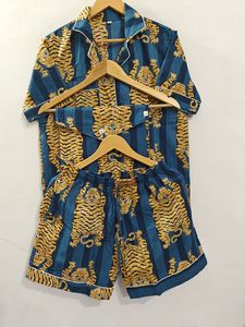 Ensemble de pyjama 3 pièces en coton imprimé tigre pour femme, respirant et confortable, vêtements de nuit faits main, style indien - Product Image 6