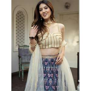 Increíble azul marino Digital impreso arte seda Sangeet Wear Lehenga Choli - Product Image 4